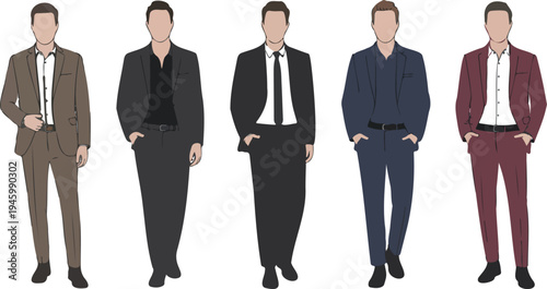 Modern businessman character set wearing formal suits and blazers in different colors isolated on white background flat vector