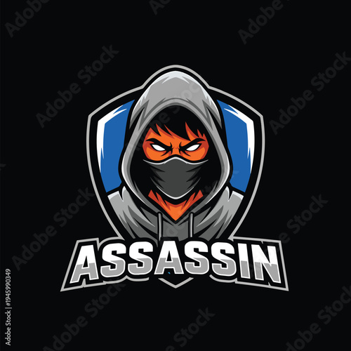 Intense Masked Hooded Character Esports Emblem Logo on Dark Background