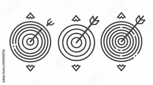 Three minimalist target illustrations. Each shows a bullseye with arrows, and simple design elements