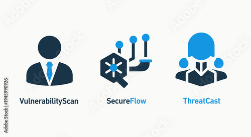 Cybersecurity icons: user protection, network security, threat detection, data privacy, digital safety, business security, information protection