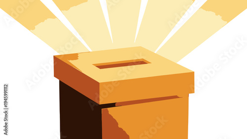 Golden Ballot Box With Rays of Light vector illustration