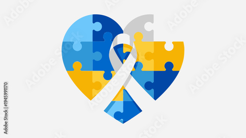 Heart Puzzle Ribbon Symbolizing Down Syndrome Awareness vector illustration