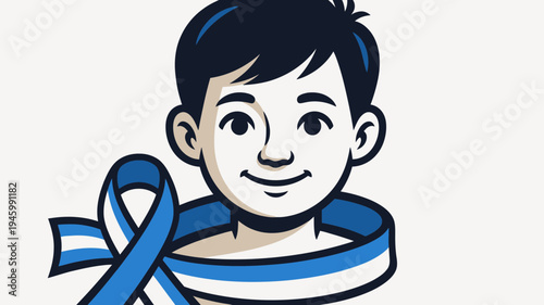 Boy Wearing Blue and White Awareness Ribbon vector illustration