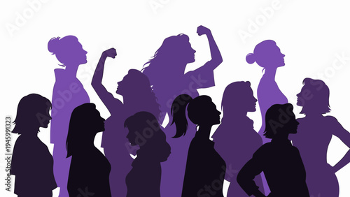 Diverse Group of Women Silhouettes in Solidarity vector illustration