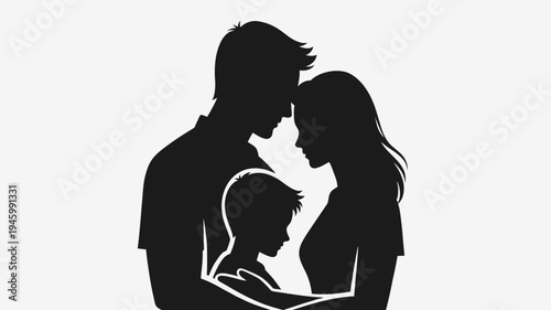 Loving Family Silhouette Parents Embrace Child vector illustration
