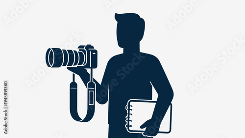 Photographer Silhouette With Camera and Notebook vector illustration