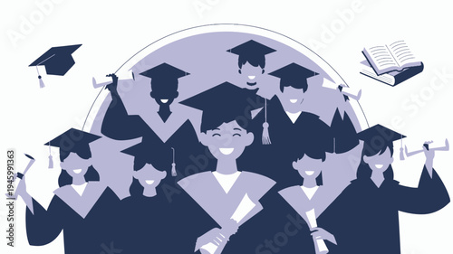 Happy Diverse Graduates Celebrating Graduation vector illustration