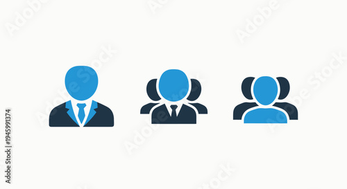 Team leadership concept, corporate group icon set with business people silhouettes and abstract figures in blue and navy