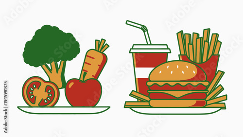 Healthy Food Versus Unhealthy Food Comparison vector illustration