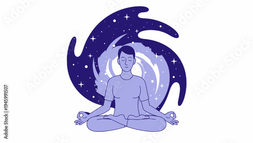 Man Meditating In Cosmic Swirl vector illustration