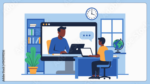 Online Learning and Remote Communication vector illustration