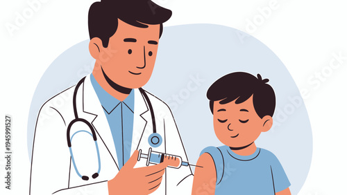 Doctor Administering Vaccine to Child vector illustration