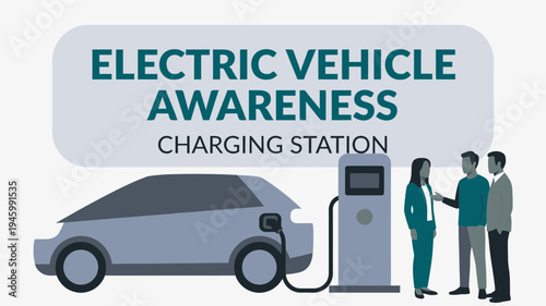 Electric Vehicle Charging Station and Awareness vector illustration