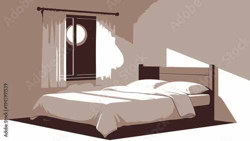 Peaceful Bedroom Scene With Moonlight Through Window vector illustration