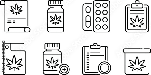 Set of 8 cannabis medical icons vector