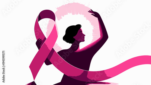 Woman Holding Pink Ribbon For Breast Cancer Awareness vector illustration