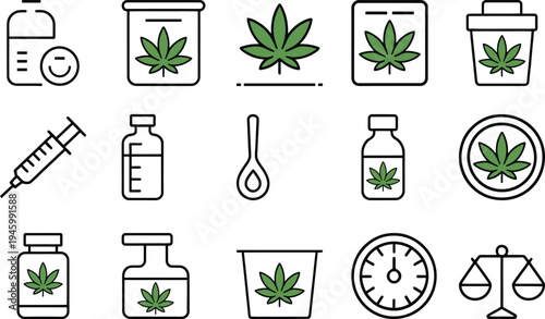 Set of 13 cannabis and medical icons vector