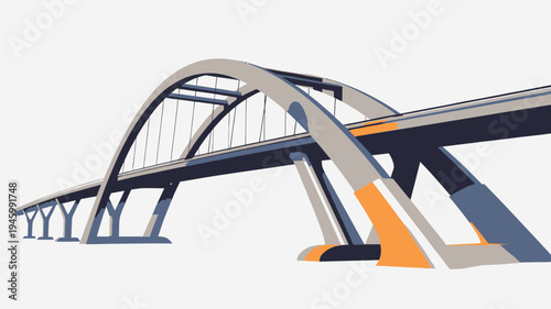Modern Arch Bridge with Suspended Roadway vector illustration
