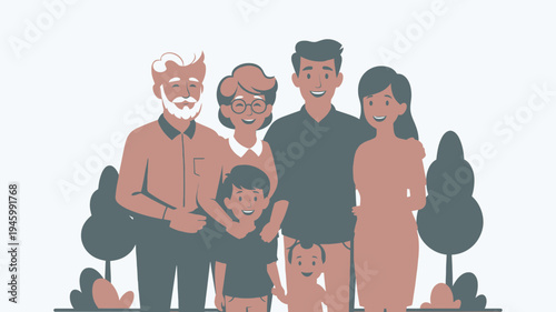Happy Multi-Generational Family Posing Together Outdoors vector illustration