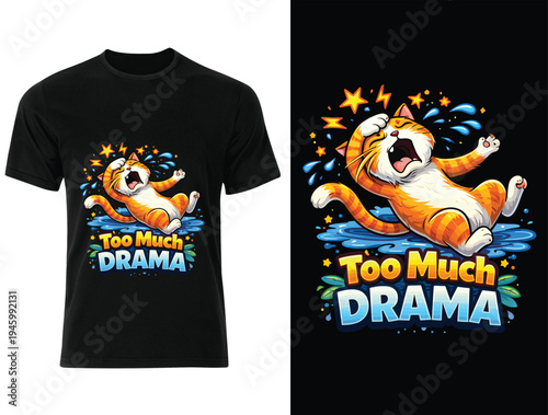 Set of 2 funny drama cat t-shirt designs vector