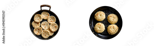 Indian Bread being baked on a pan of transparent background