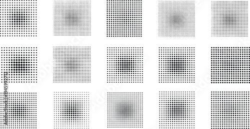 A collection of halftone squares on transparent background