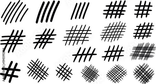 A collection of various black hash symbol designs on transparent background
