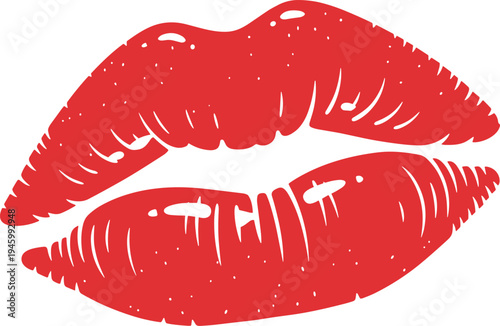 A bold red lip print on transparent background for commercial use