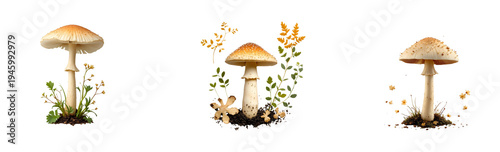 Isolated enoki mushroom cutout on transparent background