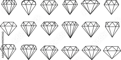 A collection of diamond illustrations on transparent background