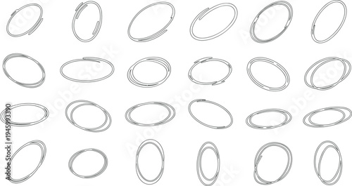 Multiple oval shapes drawn in a sketchy style on transparent background