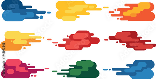 A collection of colorful digital clouds on transparent background