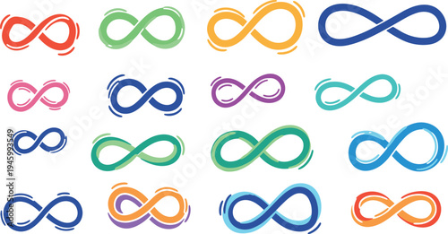 A collection of colorful infinity symbols on transparent background