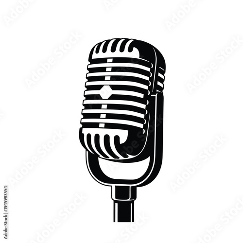 Vintage microphone illustration in black and white