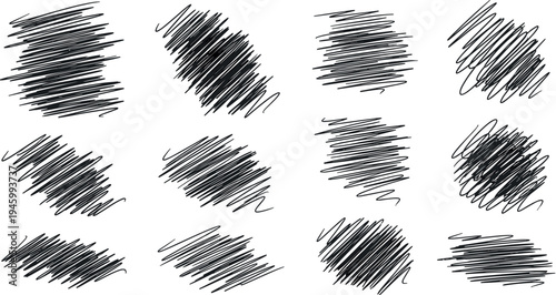 A set of hand-drawn scribble shapes on transparent background
