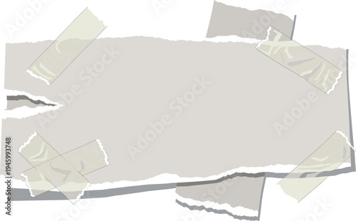 A torn piece of paper held together with tape on transparent background