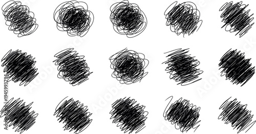 A collection of black scribble spots on transparent background