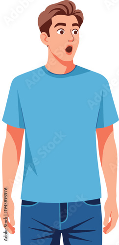 A surprised man in casual clothes standing on transparent background