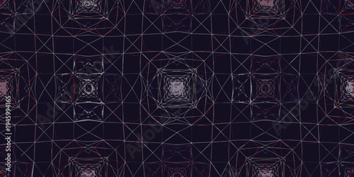 Abstract dark background with intricate web of connected lines and shapes