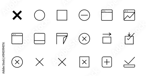 Minimal Close X Line Icon Set UI Interface Cancel Exit Outline Vector Isolated on White Background