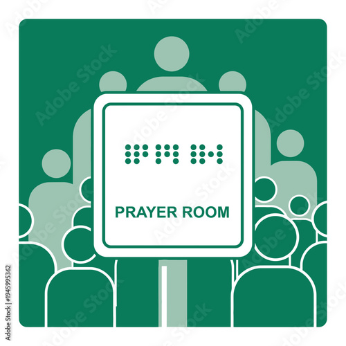 Inclusive Prayer Room Sign: Braille, Accessibility, Diverse Group, Spiritual Sanctuary Design
