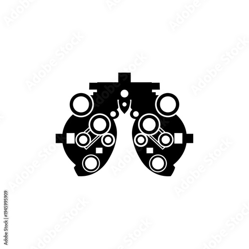 Innovative Black Silhouette of Phoropter Design, Optical Examination Instrument, Clinical