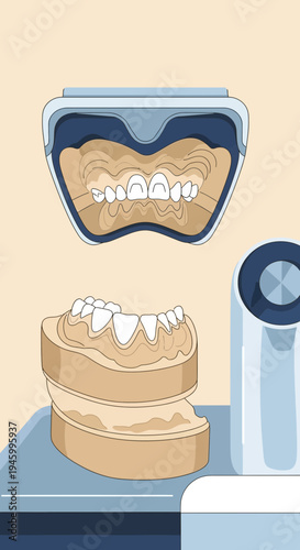 Innovative Dental Illustration Showing Detailed Teeth Structure and Orthodontic Appliances