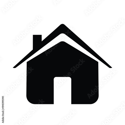 Simple black house icon with chimney and gable roof