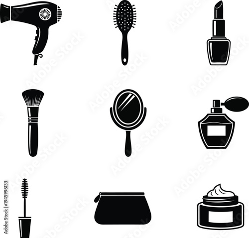 hair accessories icon set.