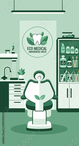 Innovative Ecological Dental Clinic Illustrating Environmental Sustainability Awareness for Eco