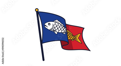 Fishing Flag Flying on Pole, Nautical Signal for Fishermen, Maritime Symbol