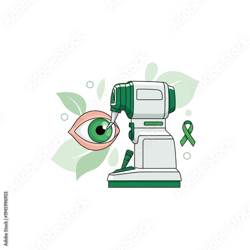 Innovative Eye Care Illustration: Medical Equipment and Vision Enhancement with Artistic Design