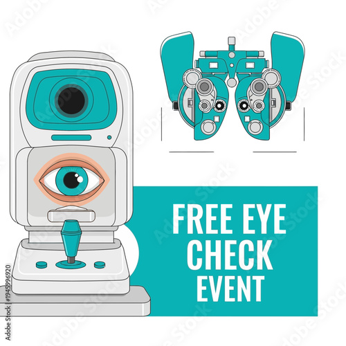 Innovative Eye Care Illustration: Optometry Instruments and Free Vision Check Promotion