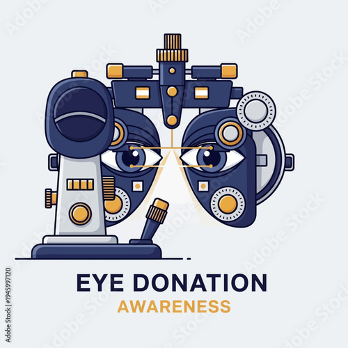 Innovative Eye Examination Apparatus Depicting Eye Donation Awareness, Artistic Medical Illustration